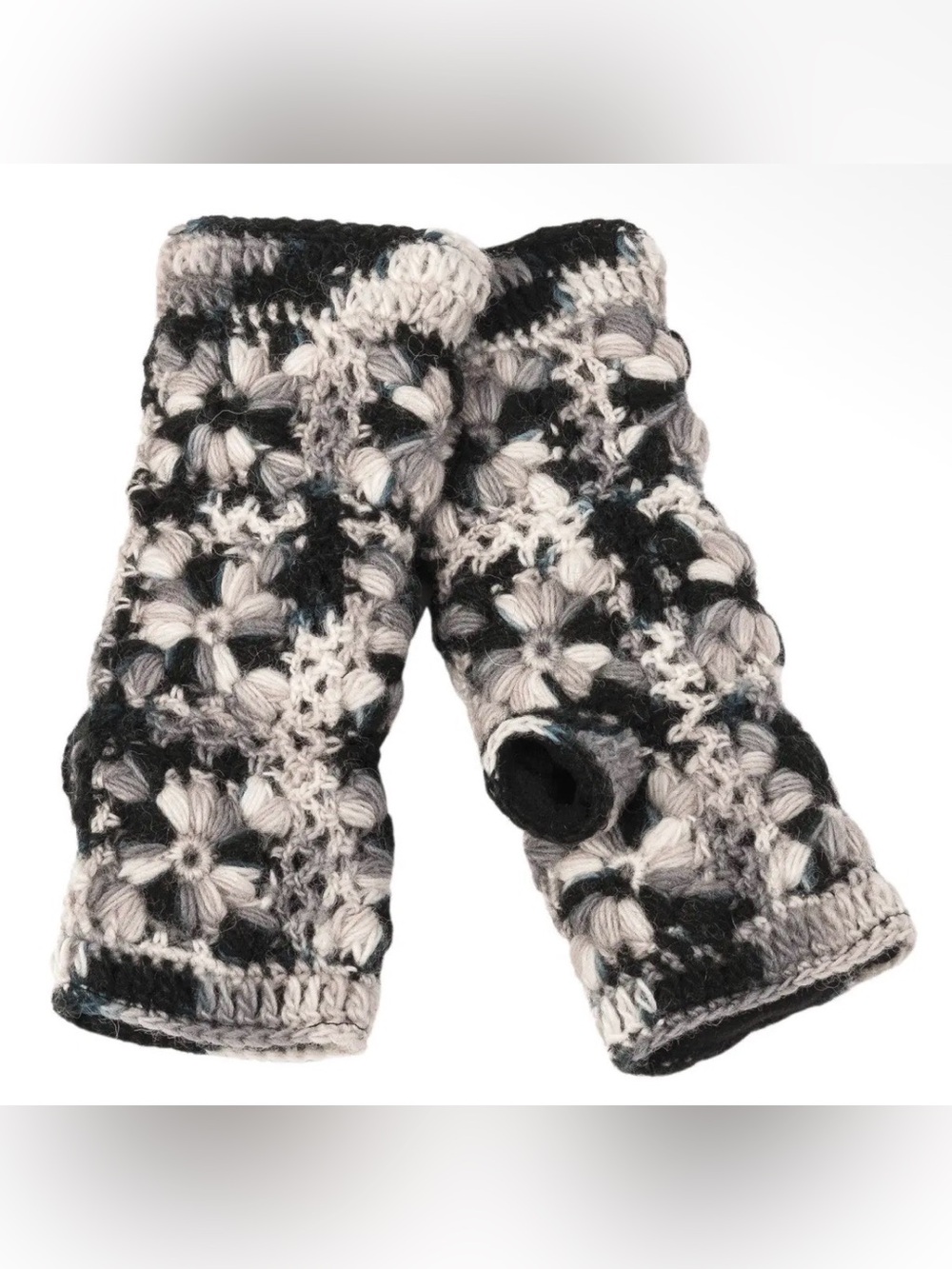 Women's Crochet Fingerless Mittens - Black & Gray